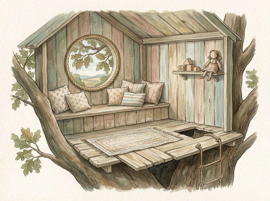 Painted backdrop: a tree house