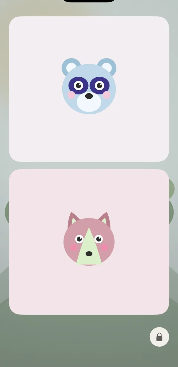 The start of the app: Gruvi and Fanki as two big faces